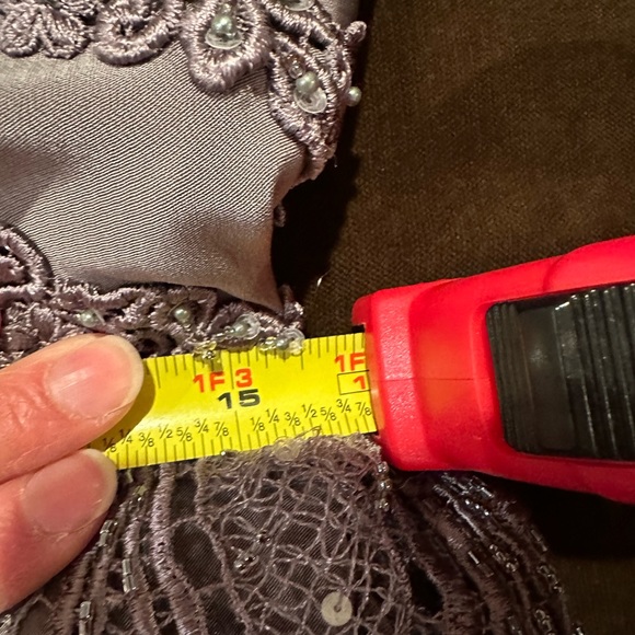 Montage By Mon Cheri Elegant Pewter Frost Gown W/Jacket Set Color Sz.12 - Picture 14 of 16